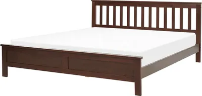 Produktbild von BELIANI Bett Dunkelbraun Kiefernholz mit Lattenrost 180 x 200 cm Hohes Kopfteil Doppelbett Klassisch Skandinavisch Schlafzimmer Ausstattung Möbel