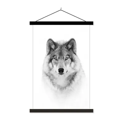 Produktbild von MuchoWow® Textilposter Wolf - Tiere - Porträt - Weiß 40x60 cm mit schwarzem Rahmen - Wanddekorationen