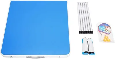 Imagen del producto de Silecomplaza, mesa de ping-pong plegable (152x76x76 cm) - Set completo: red, paletas, pelotas - Fabricada en MDF y aleación de aluminio, color azul - Perfecta para uso en interiores y exteriores