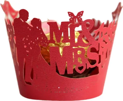 Image de 100 pièces MR & MRS Cupcake Wrappers Artistic Bake Cake Papier Lace Laser Cut Liner Baking Cup Wraps Muffin Case Trays, Candy Sweet Wrapper for Wedding Party Decoration (Rouge)