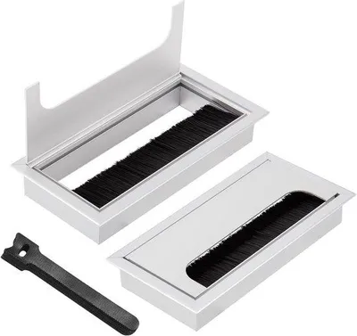 Obrázek produktu pro Hliníkový průchod kabelů, balení po 2 kusech, 160 x 80 mm, obdélníkový, s kartáčky