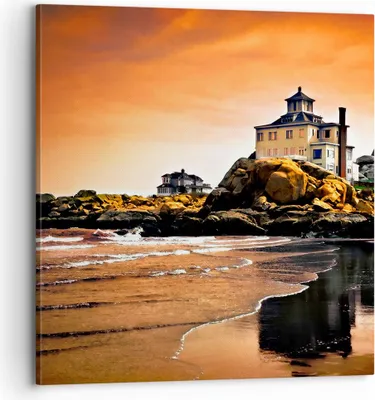 Produktbild von Bild auf Leinwand - Leinwandbild - Felsen Meer Sonnenuntergang Architektur - 70x70cm - Wand Bild - Wanddeko - Leinwanddruck - Bilder - Kunstdruck - Leinwand bilder - Wandkunst - AC70x70-1179