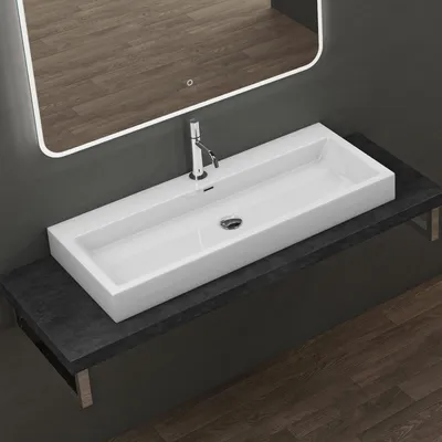 Immagine prodotto di doporro Lavabo da Appoggio Rettangolare, Lavabo Bagno Sospeso con Foro Rubinetto e Troppopieno, Lavandino in Marmo Resina Bianco Lucido 100x42x10cm, Colossum06