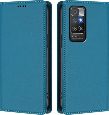 Obrázek produktu pro Kožené pouzdro pro Xiaomi Redmi 10 4G, magnetické flipové pouzdro zPolyuretankůže se stojánkem Jezerní modrá