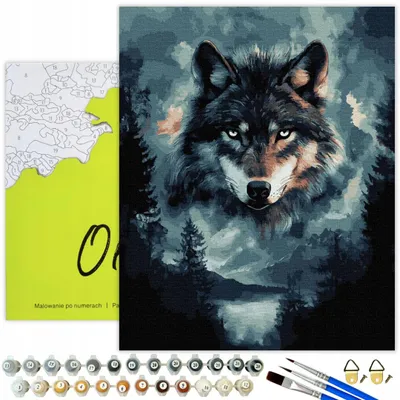 Immagine prodotto di Oh Art! Pittura per numeri Adulti Animali - Lupo 40 x 50 cm Set fai-da-te: Tela con telaio in legno, 20 colori acrilici, 3 pennelli e accessori - Idea regalo