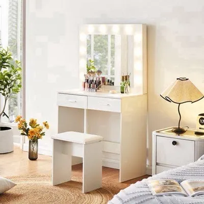 Productafbeelding van Make-uptafel Wit - 2 Laden - 80x33x140 cm - MDF - Slaapkamermeubilair - Kaptafel