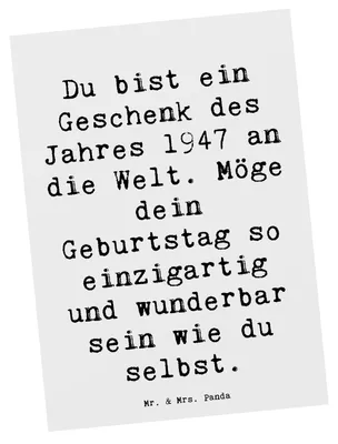Produktbild von Mr. & Mrs. Panda Postkarte Spruch 1947 Geburtstag - Weiß - Geschenk, Geburtstagsgeschenk für, Erinnerung, Ansichtskarten, Alter, des Jahres, Fotokarte, Happy Birthday