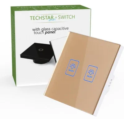 Produktbild von Techstar® TG02 Touch-Schalter, Gehärtetes Glas, Modernes Design, LED-Beleuchtung, 2 Phasen, Gold
