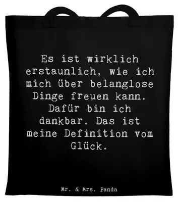 Produktbild von Mr. & Mrs. Panda Shopping Tasche Spruch Dankbarkeit für kleine Dinge - Schwarz - Geschenk, Uni, Jutebeutel, Tote Bag, Motivation, Gefühl, Lebensfreude, Einkaufstasche