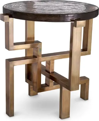 Produktbild von Casa Padrino Luxus Beistelltisch Vintage Messing Ø 57 x H. 56 cm - Runder Edelstahl Tisch mit Glasplatte - Luxus Möbel - Wohnzimmer Möbel - Luxus Einrichtung - Wohnzimmer Einrichtung