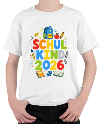 Produktbild von Schulkind 2026 Einschulung Geschenk Mädchen Junge Grundschule Kinder T-Shirt, Weiß, 128