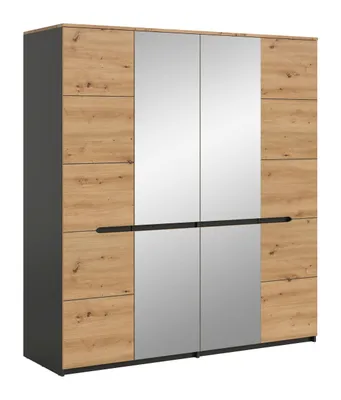 Produktbild von Canu Kleiderschrank 2 Türen, 2 Spiegeltüren grau, Eiche Nachbildung.