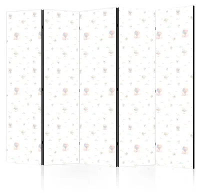 Immagine prodotto di Pannello divisorio pieghevole a 5 ante, stampato su un solo lato, decorato con motivi di palloncini e nuvole, dimensioni 225 cm x 172 cm