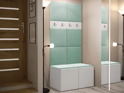 Obrázok produktu pre Stena do predsiene s čalúnenými panelmi 42x42 SELAND 4 - biela / tyrkysová