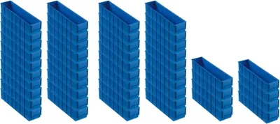 Produktbild von SuperSparSet 48x Blaue Industriebox 400 S | HxBxT 8,1x9,1x40cm | 2,2 Liter | Sichtlagerkasten, Sortimentskasten, Sortimentsbox, Kleinteilebox