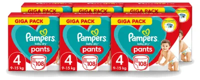 Imagen del producto de 6 pañales tipo pantalón Pampers Baby-Dry, talla 4, para bebés de 9 a 15 kg - Paquete económico - 6 unidades