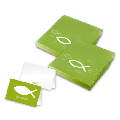 Produktbild von itenga 40x Servietten mit 48x Tischkarten Set - Fisch - Frühlingsgrün