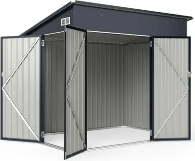 Immagine prodotto di COSTWAY 235x174x197 cm Casetta da giardino in metallo, ripostiglio con porta anteriore e porta laterale e tetto a una falda, ripostiglio chiudibile a chiave, capanno da giardino