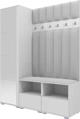 Produktbild von Garderoben-Set Nela II LUX mit Spiegel, gepolsterte Garderobe 150 cm mit Doppel-Sitzbank, Wandpaneelen und Stauraum (Farbe: Weiß + Trinity 32)