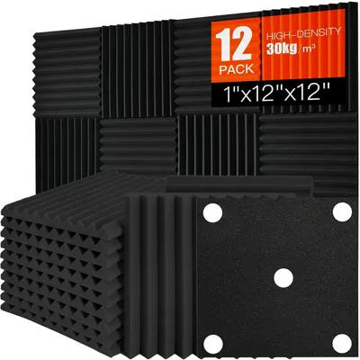 Image de Panneau acoustique autocollant - Mousse de polyuréthane haute densité - 30 x 30 x 2,5 cm - Noir - Pour studio et bureau