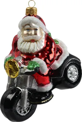 Produktbild von Glasfigur Weihnachtsmann auf einem Motorrad