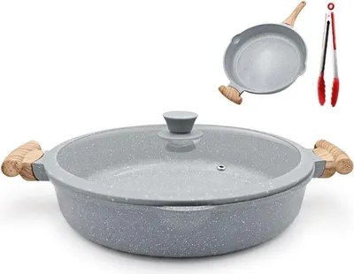 Produktbild von AIKENBBKK 2-in-1 Keramik Pfanne 32 cm mit Deckel Antihaftbeschichtung - Blau