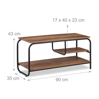 Zdjęcie produktu dla Relaxdays TV Board, styl industrialny, półka na dekoder, schowek na płyty CD i DVD, stolik pod telewizor WxSxG 43x90x35 cm, brązowo-czarny