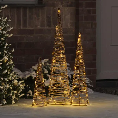 Image de vidaXL Arbre de Noël 3 pcs blanc chaud 20 x 20 x 80 cm rotin