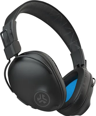 A studio shot of a pair of black over-ear headphones.