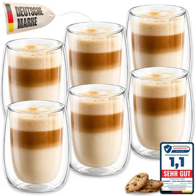 Produktbild von LAPRESO® Cappuccino Gläser Doppelwandig | Thermogläser Kaffeegläser Teegläser | Gläser Set 250 ml 6 Stück | Thermogläser Doppelwandig Kaffeetasse