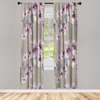 Produktbild von ABAKUHAUS Blumen Vorhänge 2 Panel Set für Wohnzimmer Schlafzimmer Dekor, Aquarell Shabby Formular Natur Blütenblätter İn Weichen Ton Bild, 150 cm x 225 cm, Grau Rosa
