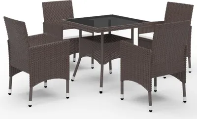 Produktbild von 5-tlg. Garten-Essgruppe Braun Poly Rattan und Glas