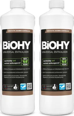 Produktbild von BiOHY Universal Entkalker, Entkalkungsmittel,  Kalklöser, Kalkreiniger – 2er Pack (2 x 1 Liter Flasche)