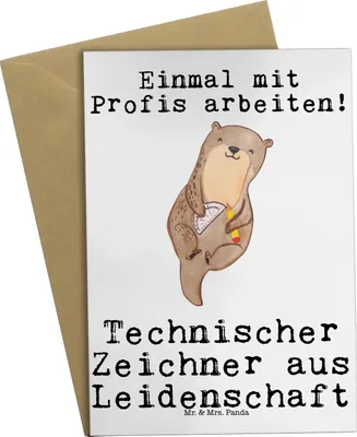 Produktbild von Mr. & Mrs. Panda Grußkarte Technischer Zeichner Leidenschaft - Weiß - Geschenk, einladungskarten, osterkarten, dankeskarten, babykarte, weihnachtskarten