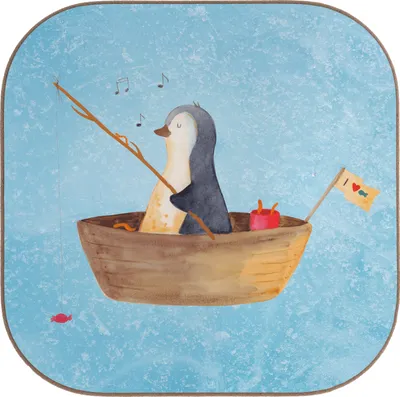 Produktbild von Mr. & Mrs. Panda Untersetzer für Gläser Pinguin Angelboot - Eisblau - Geschenk, Optimistisch, Angeln, Tassenuntersetzer, Boot, gläseruntersetzer, Trennung, Coaster