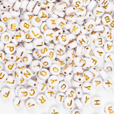 Buchstabenperlen 1500 Stück, 7 mm, A-Z, rund, weiß