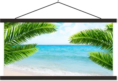 Produktbild von MuchoWow® Textilposter Tropisch - Strand - Palme 150x75 cm mit schwarzem Rahmen - Posterleiste