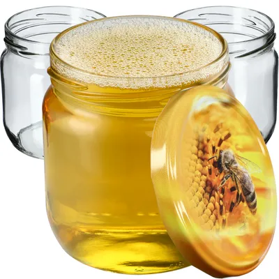 Zdjęcie produktu dla Słoiki do przetworów KADAX z pokrywką "Salla", słoiki do dżemu, słoiki do przetworów, 425 ml, pszczółka, 24 szt