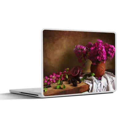 Produktbild von MuchoWow® Laptop Aufkleber Sticker Cover Rustikal - Blumen - Rosa - Vase - Stilleben 31x22.5 cm - Laptop-Deko