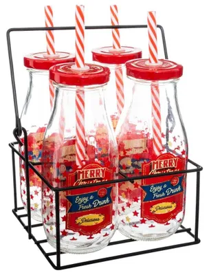 Produktbild von MERRY X-MASS Weihnachtsset: 4x Glas, Stroh, Metallständer, orange Farbe - Fééric Lights and Christmas