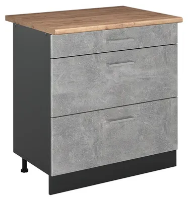Imagen del producto de Mueble bajo de cocina Vicco R-Line Hormigón/Antracita 80 cm con 3 cajones encimera Roble dorado, Model 72385