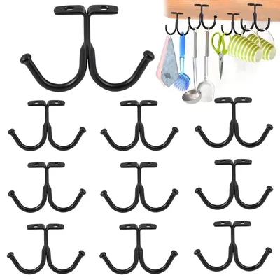 Tassenhalter-Haken, 10 Stück, Doppelhaken, Eisen, schwarz, 85 mm