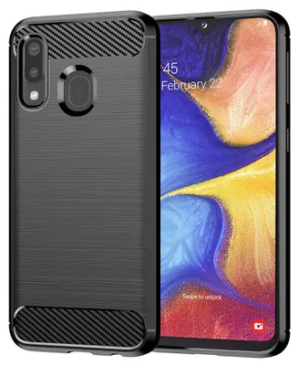 Produktbild von Techsuit Carbon Silicone Back Cover Hülle für Samsung Galaxy A20e - Schwarz