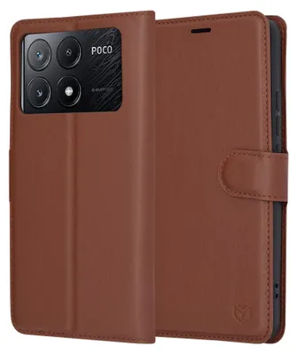 Zdjęcie produktu dla Techsuit Leather Folio skórzane etui do Xiaomi Poco X6 Pro – brązowe