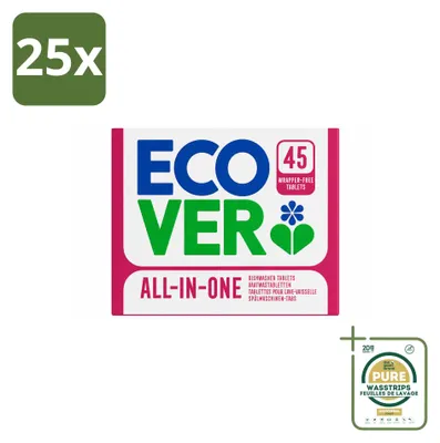 Produktbild von 25 x Ecover All-in-One Geschirrspültabs - Zitrone und Mandarine - Vorratspackung - 25 Stücke