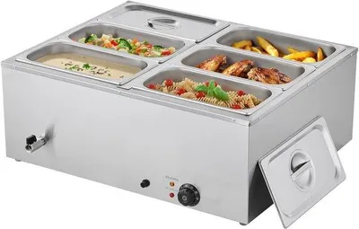Produktbild von Elektrische Chafing Dish Set - 6 x Rundbowl - 1,5 kW - Met Abdeckung und Löffel - Für Buffet, Catering und Feiern - Edelstahl