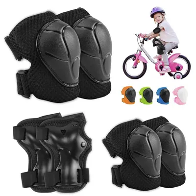 Produktbild von Kinder Knieschoner Set 6 in 1 Protektoren mit Handgelenks- und Ellenbogenschoner für Skateboard, Inlineskates, Fahrrad, Schwarz
