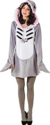 Produktbild von O9983-38-40 grau-weiß Damen y Hai Kleid Raubfisch Kostüm mit Rückenflosse Gr.38-40