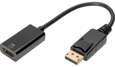 Zdjęcie produktu dla Digitus Aktywny DisplayPort do kabla przyłączeniowego HDMI, 0,2 m, DisplayPort, HDMI Typu A (Standard), Męska, Żeńska, Prosty