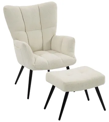 Produktbild von Teddy-Stoffsessel mit Fu?hocker, hoher, gesteppter Rš¹ckenlehne, Seitentaschen, Beige